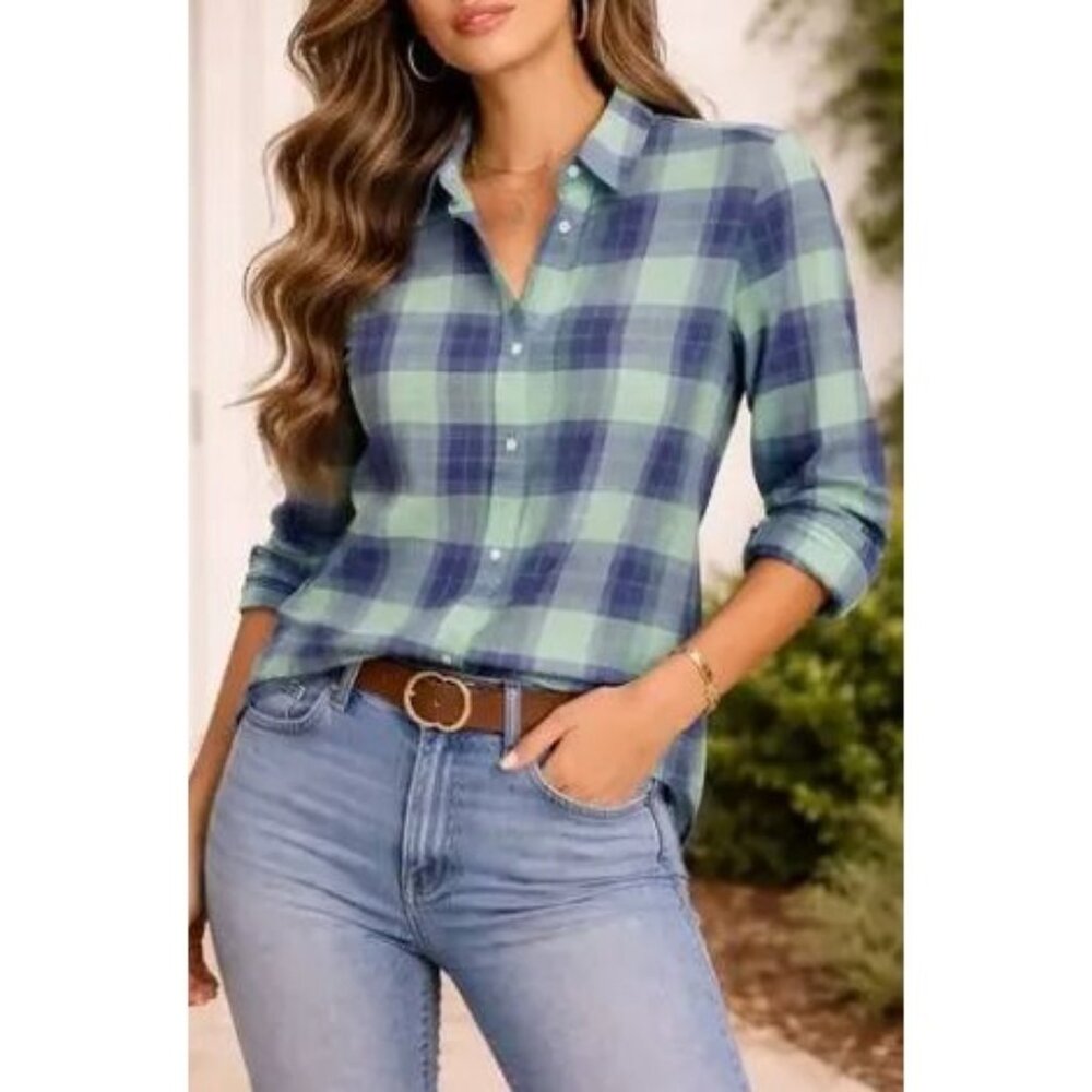 Untuckit Grenache Plaid Button Up Size 4 Soft Flannel Shirt Women's NWOT